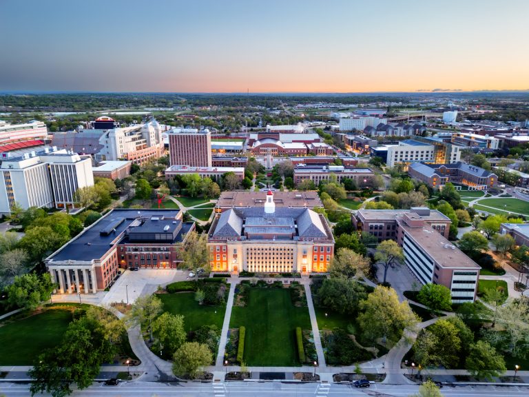 Overlooking University of Nebraska at twilight. (iStock-#2154288243 │ Sean Pavone)