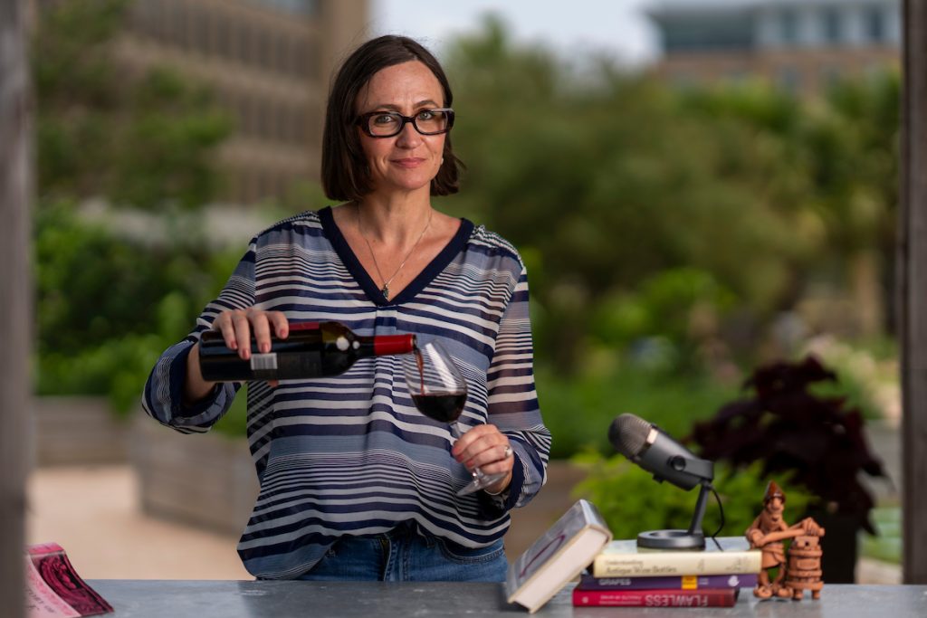 Andreea Botezatu, Ph.D., hosts “The Wine Lab,” an educational podcast about wine science mixed with culture and history. (Michael Miller/Texas A&M AgriLife)
