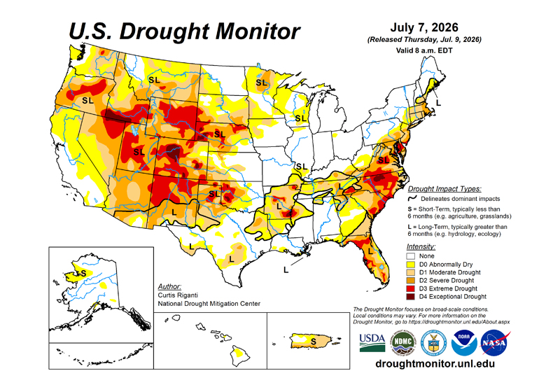 Drought Monitor map for July 7, 2026