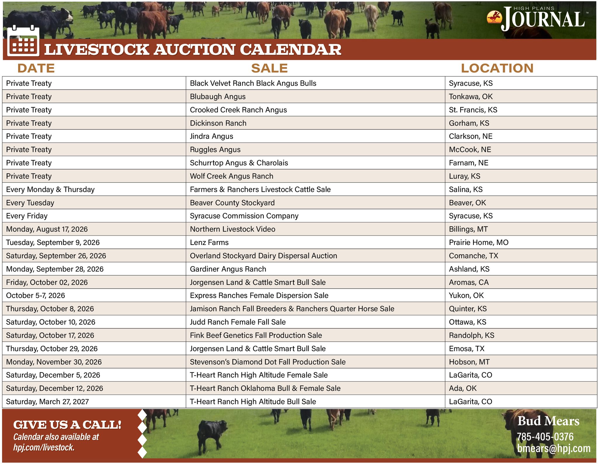 Livestock auction calendar - High Plains Journal