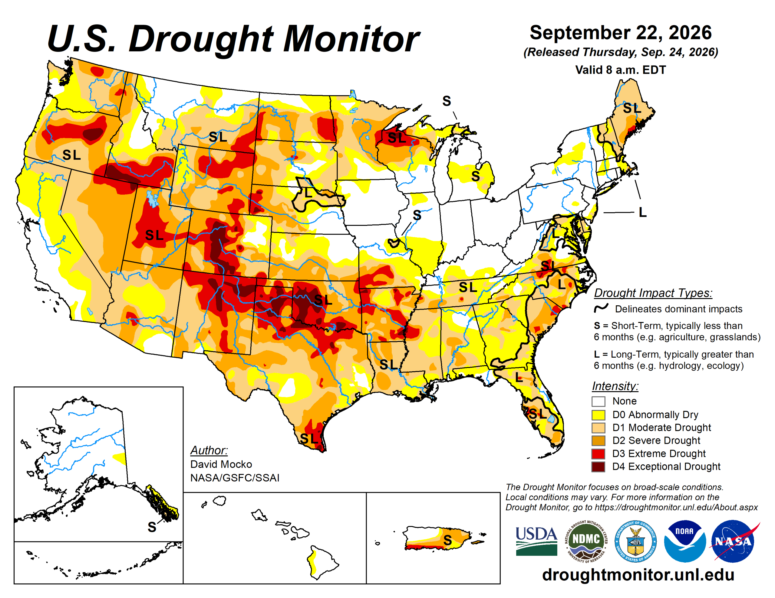 The U.S. Drought Monitor is jointly produced by the National Drought Mitigation Center at the University of Nebraska-Lincoln, the U.S. Department of Agriculture and the National Oceanic Atmospheric Administration. (Map courtesy of NDMC.)