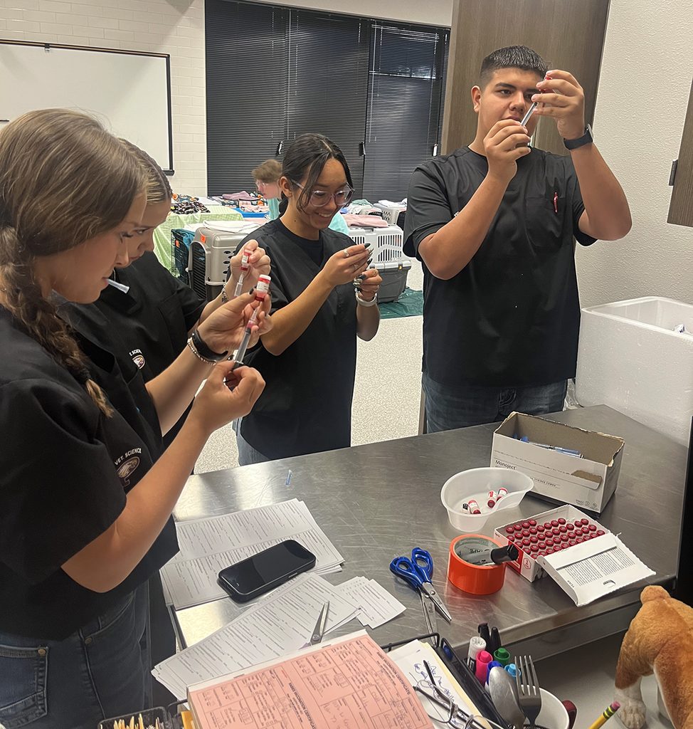 Students in the Veterinary Science Certificate Program at the Pecos-Barstow-Toyah Independent School District are learning veterinary skills that will give them a head start in a career and help the community. (Joe Tyus/Pecos-Barstow-Toyah Independent School District)