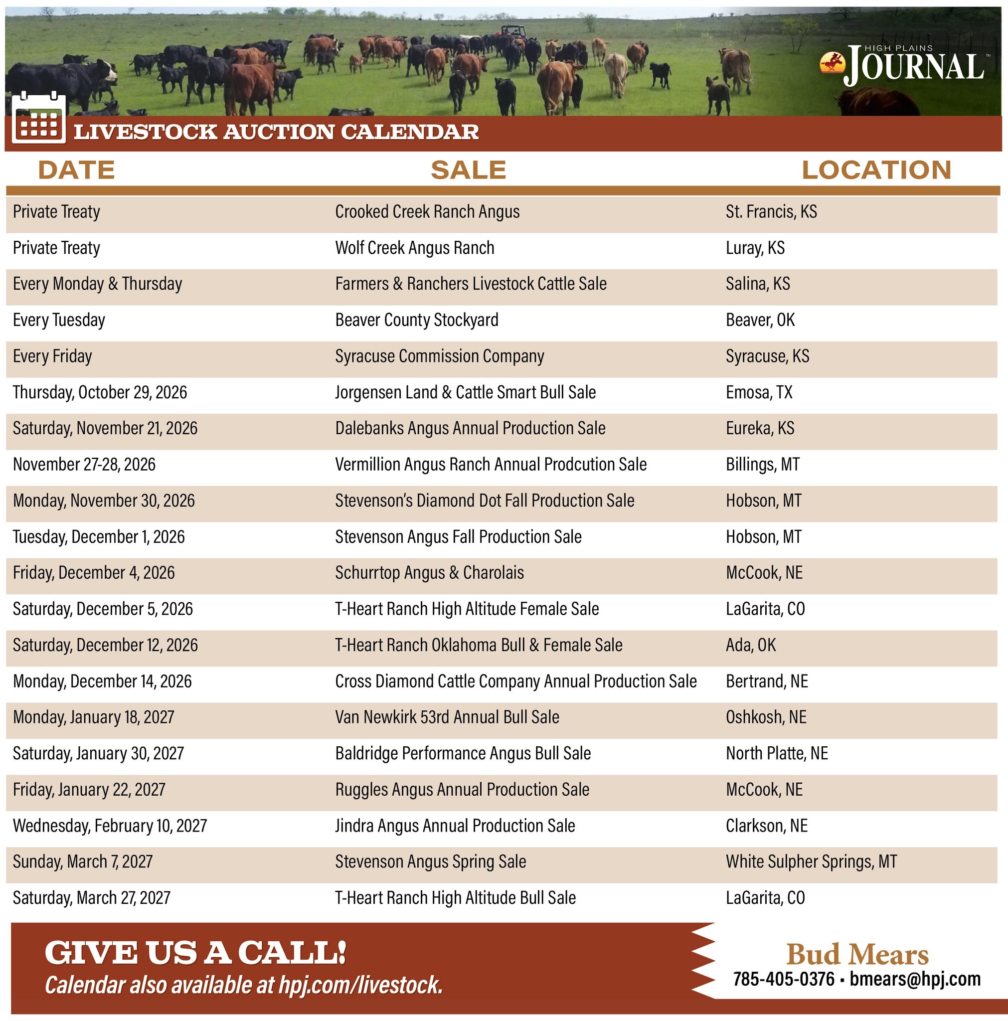 High Plains Livestock Auction Calendar - High Plains Journal