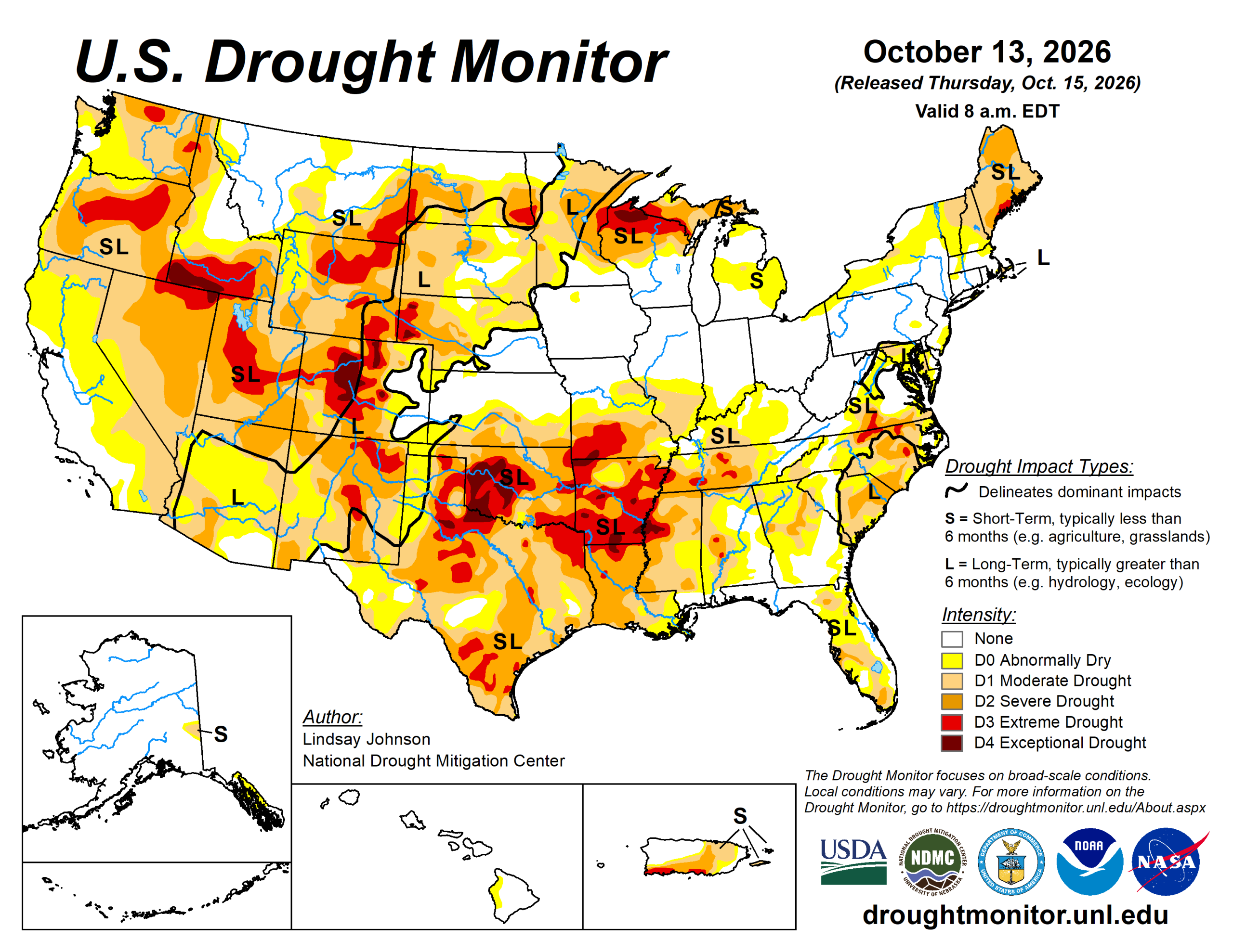 The U.S. Drought Monitor is jointly produced by the National Drought Mitigation Center at the University of Nebraska-Lincoln, the U.S. Department of Agriculture and the National Oceanic Atmospheric Administration. (Map courtesy of NDMC.)